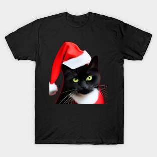 Cute black cat wearing a christmas hat T-Shirt